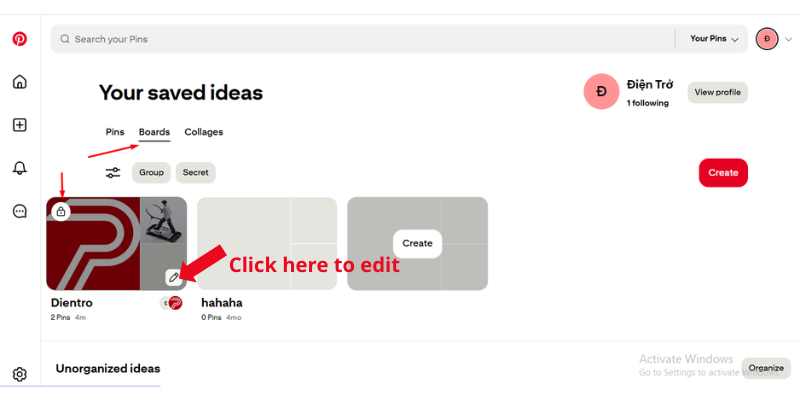 Go to your Secret Board and open the private pin